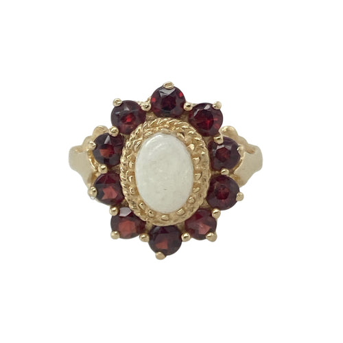 9ct Gold Garnet & Opalique Set Cluster Ring