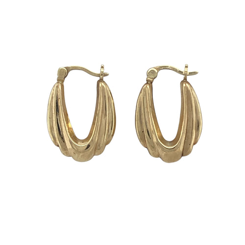 9ct Gold Textured Oval Creole Earrings