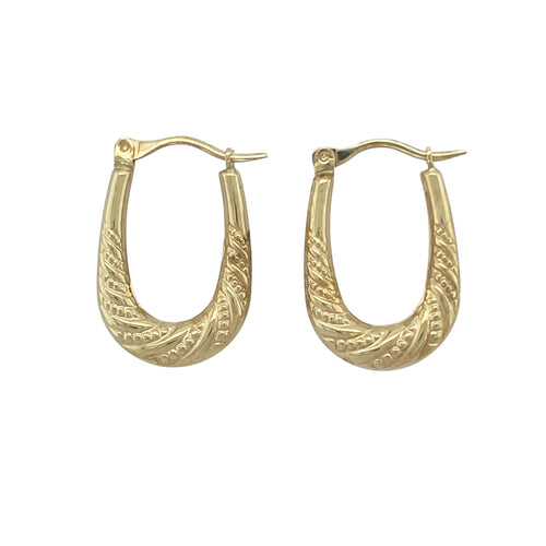 9ct Gold Patterned Oval Creole Earrings