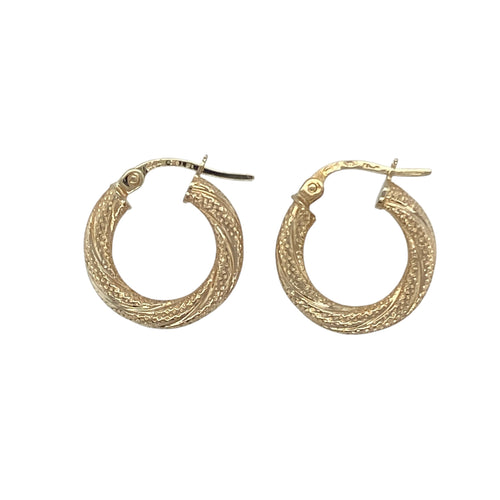9ct Gold Patterned Twisted Hoop Creole Earrings