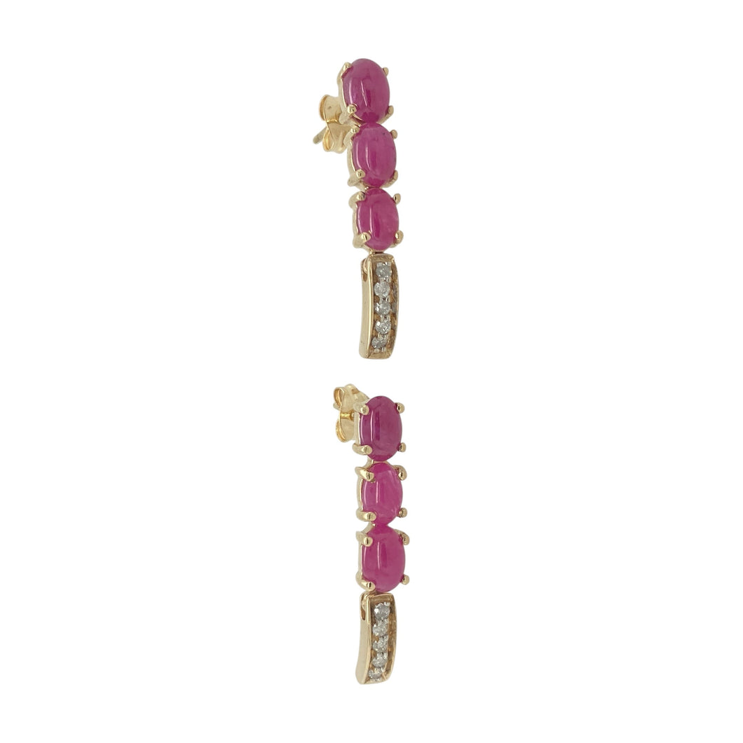 9ct Gold Diamond & Ruby Set Drop Earrings