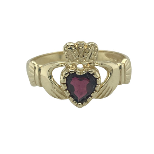 9ct Gold & Garnet Set Claddagh Ring