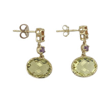 Load image into Gallery viewer, 9ct Gold Peridot, Citrine &amp; Amethyst Set Drop Earrings
