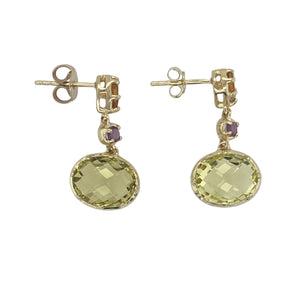 9ct Gold Peridot, Citrine & Amethyst Set Drop Earrings