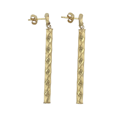 9ct Gold Twisted Bar Drop Earrings