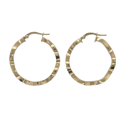 9ct Gold Wave Hoop Creole Earrings