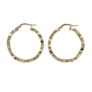 9ct Gold Wave Hoop Creole Earrings