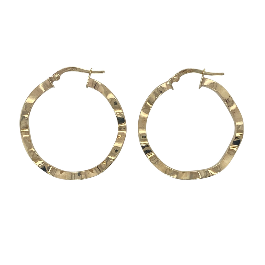 9ct Gold Wave Hoop Creole Earrings