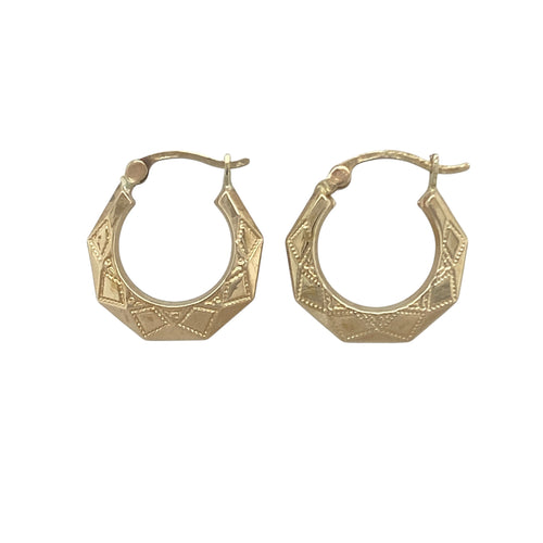 9ct Gold Patterned Creole Earrings