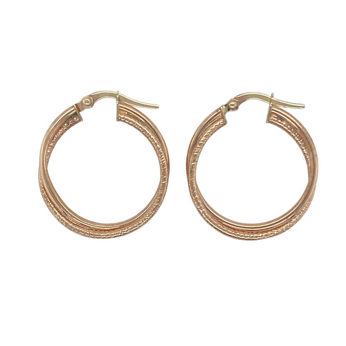 9ct Gold Textured Double Hoop Creole Earrings