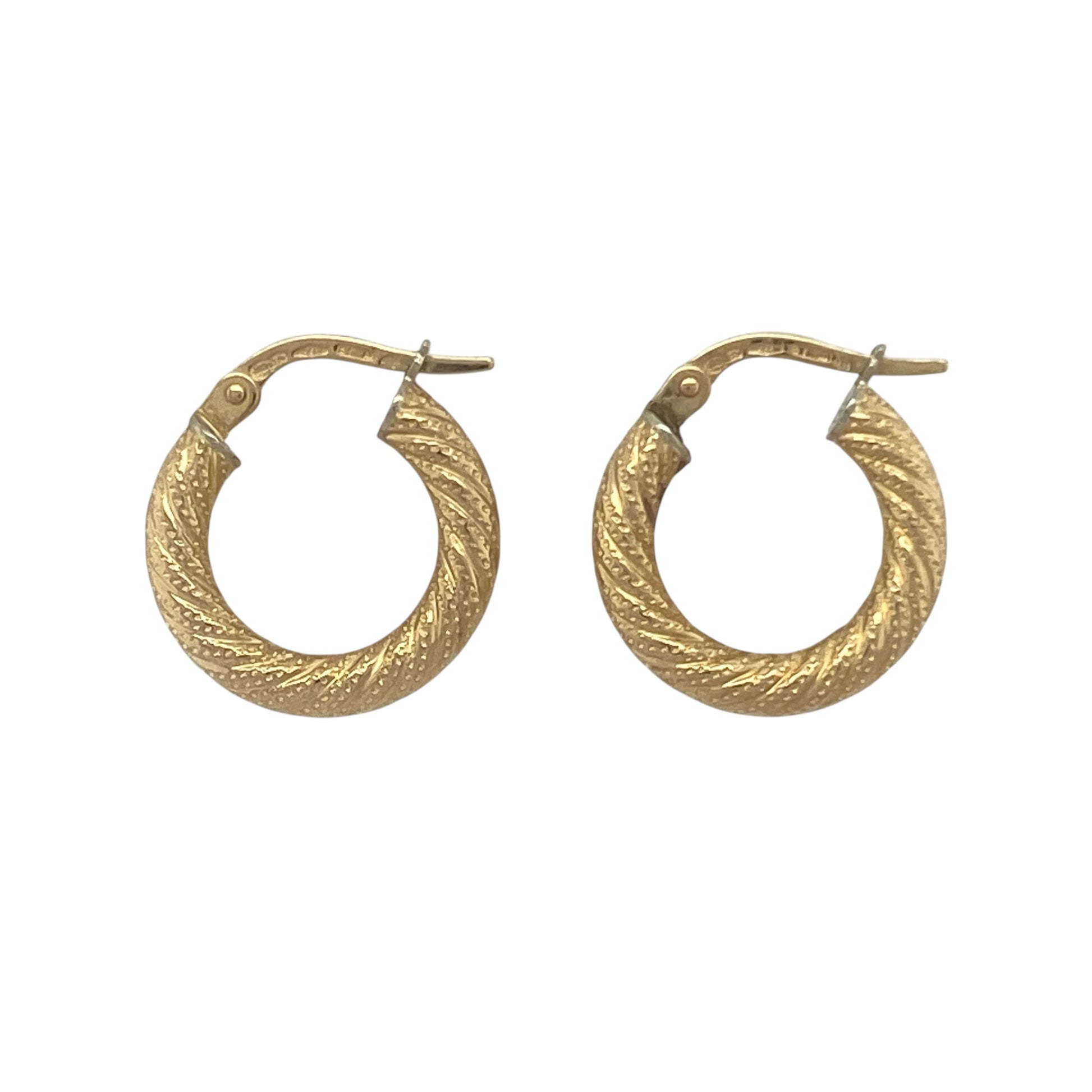 9ct Gold Patterned Twisted Hoop Creole Earrings