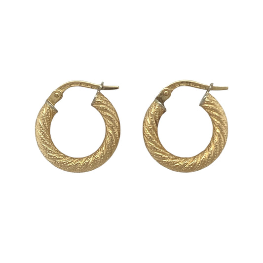 9ct Gold Patterned Twisted Hoop Creole Earrings