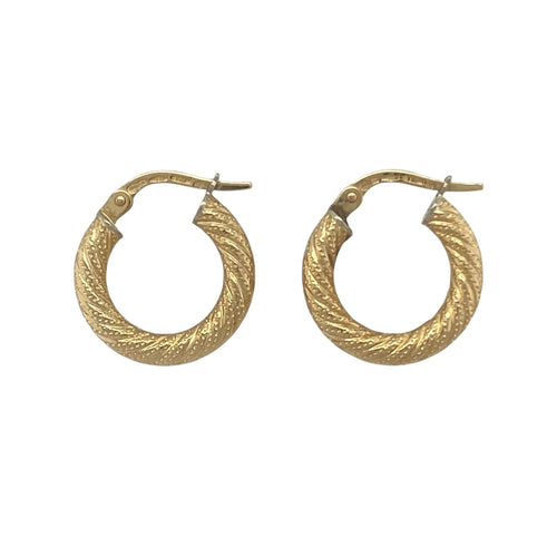9ct Gold Patterned Twisted Hoop Creole Earrings