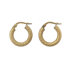 9ct Gold Patterned Twisted Hoop Creole Earrings