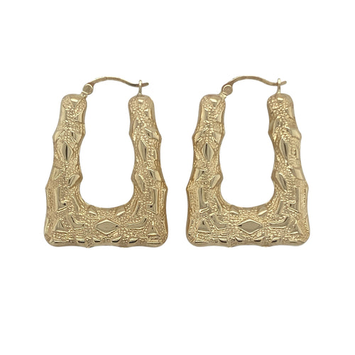 9ct Gold Patterned Handbag Style Creole Earrings