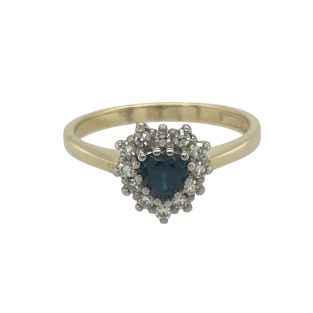 9ct Gold Diamond & Sapphire Set Heart Cluster Ring