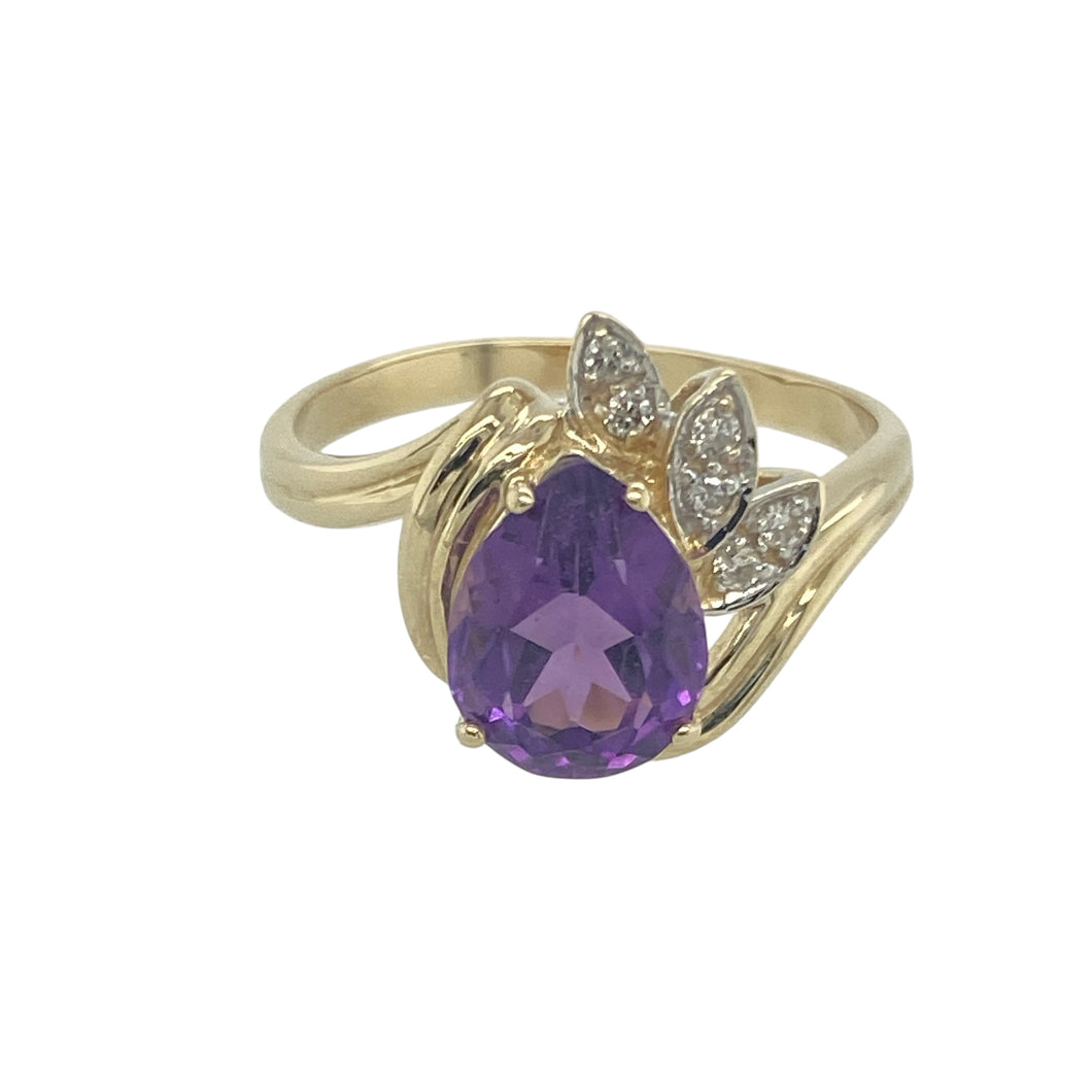 9ct Gold Diamond & Amethyst Set Twist Ring