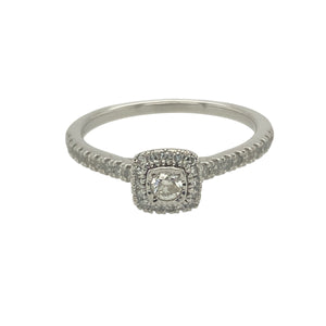 9ct White Gold & Diamond Set Halo Style Ring