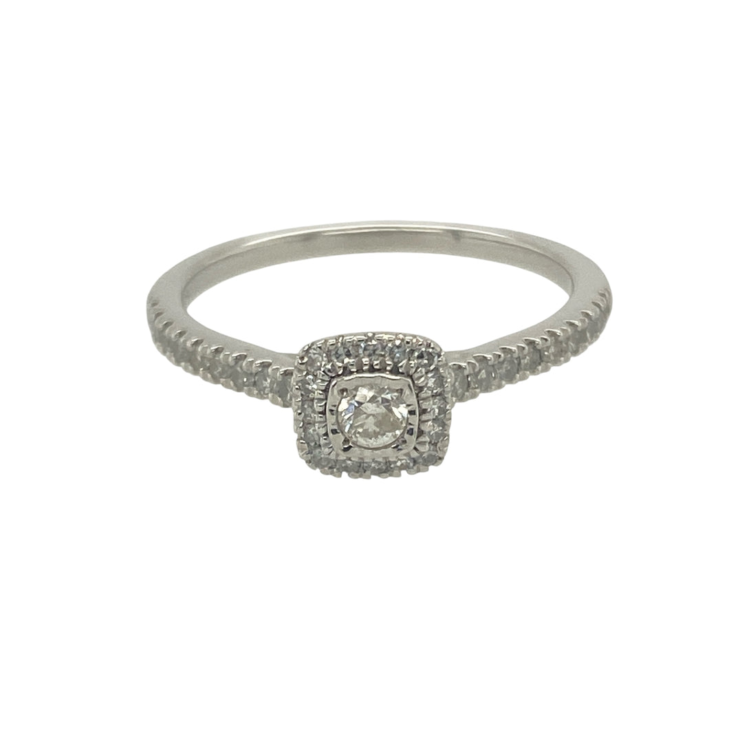 9ct White Gold & Diamond Set Halo Style Ring