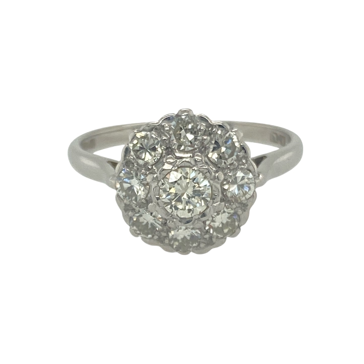 18ct White Gold & Diamond Set Vintage Style Cluster Ring
