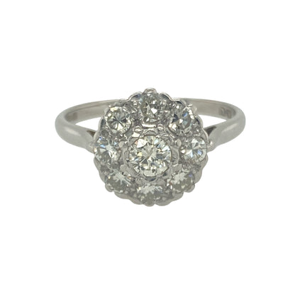 18ct White Gold & Diamond Set Vintage Style Cluster Ring
