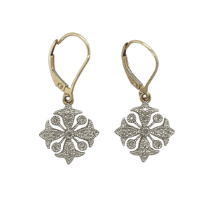 9ct Gold & Diamond Set Flower Style Drop Earrings
