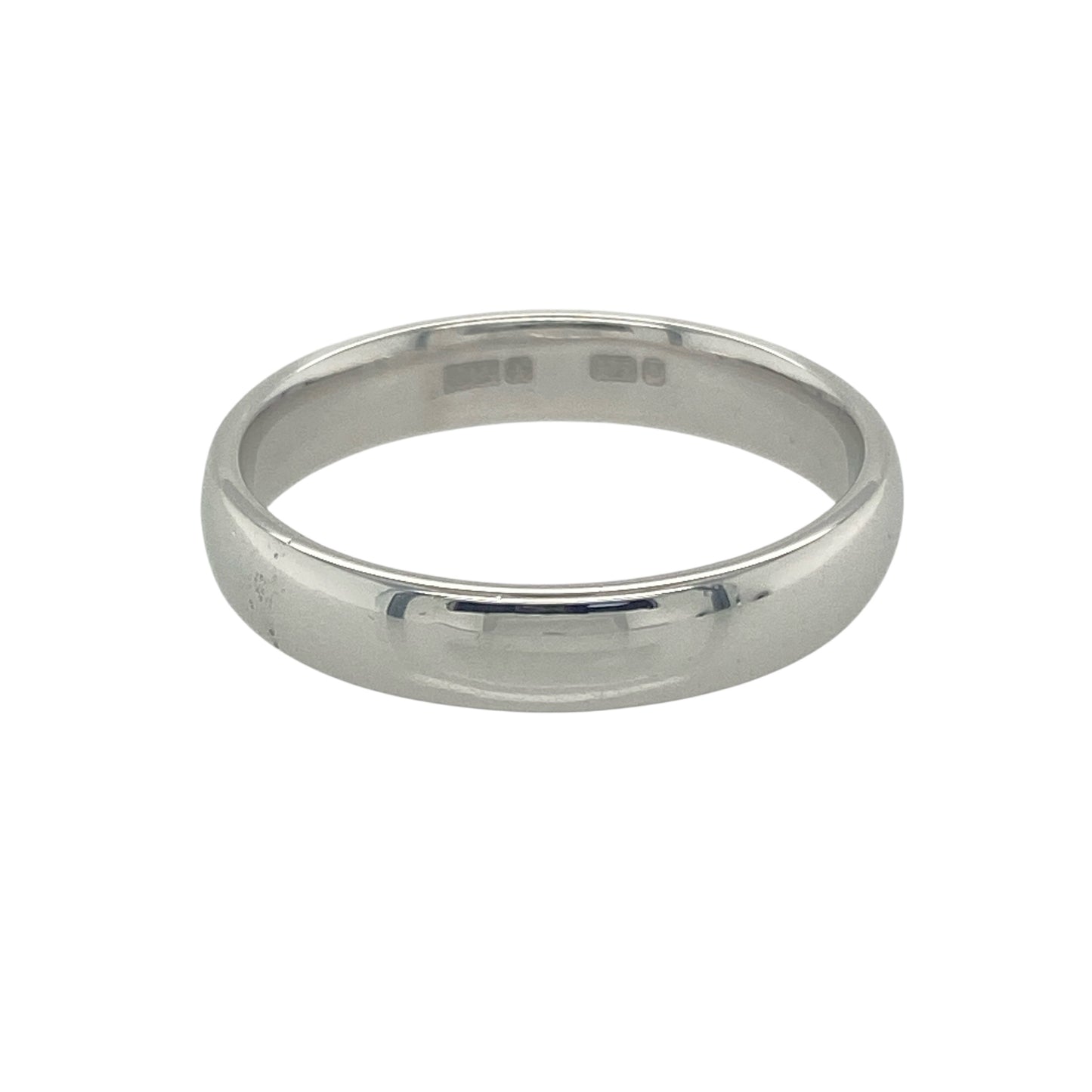 Bring modern elegance and timeless simplicity to your collection with this pre-owned 9ct white gold wedding band ring, offering sleek sophistication and classic design — perfect for marking life’s most meaningful moments.

Design: This 4mm band features a clean, polished silhouette that balances presence and comfort, ideal for wearing alone or alongside other rings.
Material: Made from 9-carat white gold, the polished finish enhances its cool, luminous tone, adding a refined touch to any look.

