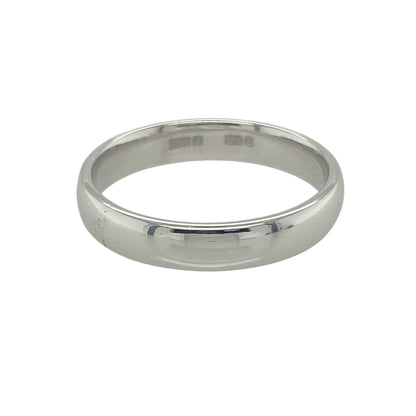 Bring modern elegance and timeless simplicity to your collection with this pre-owned 9ct white gold wedding band ring, offering sleek sophistication and classic design — perfect for marking life’s most meaningful moments.

Design: This 4mm band features a clean, polished silhouette that balances presence and comfort, ideal for wearing alone or alongside other rings.
Material: Made from 9-carat white gold, the polished finish enhances its cool, luminous tone, adding a refined touch to any look.
