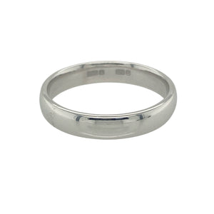 Bring modern elegance and timeless simplicity to your collection with this pre-owned 9ct white gold wedding band ring, offering sleek sophistication and classic design — perfect for marking life’s most meaningful moments.

Design: This 4mm band features a clean, polished silhouette that balances presence and comfort, ideal for wearing alone or alongside other rings.
Material: Made from 9-carat white gold, the polished finish enhances its cool, luminous tone, adding a refined touch to any look.
