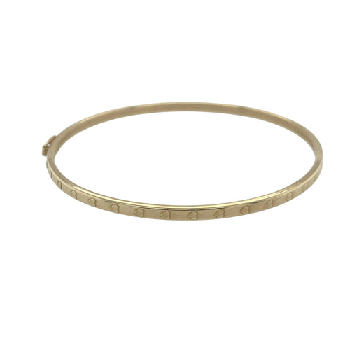 9ct Gold Heart Patterned Oval Hinged Bangle