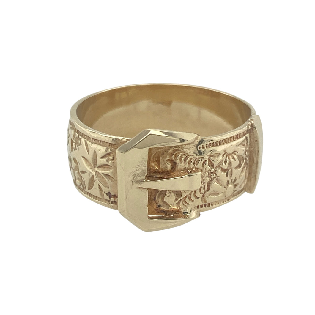 9ct Gold Patterned Buckle Ring