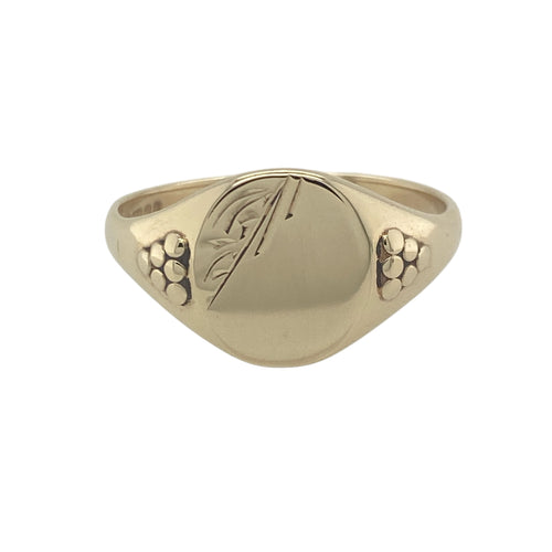 9ct Gold Patterned Oval Signet Ring