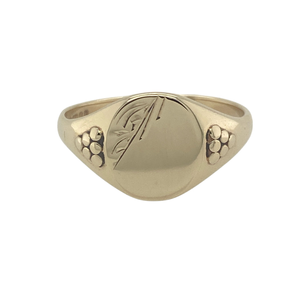 9ct Gold Patterned Oval Signet Ring