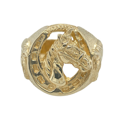 9ct Gold Horse Head and Horseshoe Ring