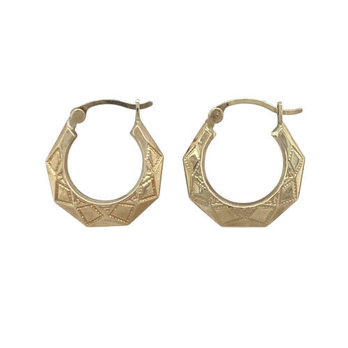 9ct Gold Patterned Creole Earrings