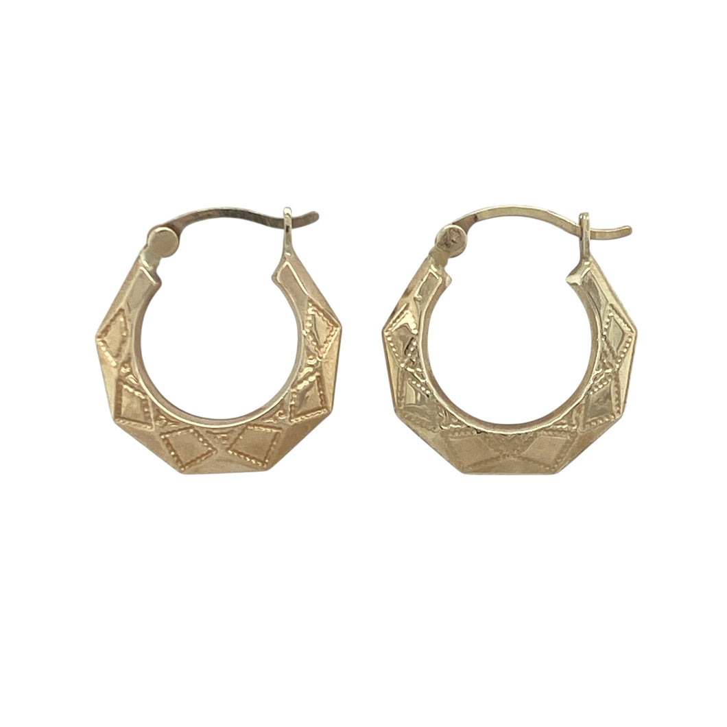 9ct Gold Patterned Creole Earrings