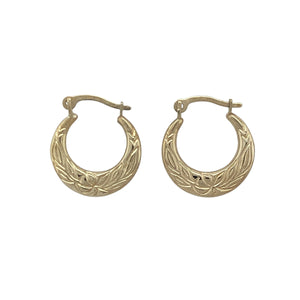 9ct Gold Small Leaf Patterned Hoop Creole Earrings