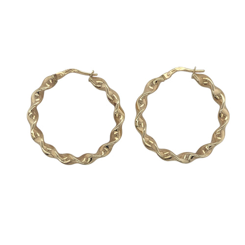 9ct Gold Ribbon Twist Hoop Creole Earrings