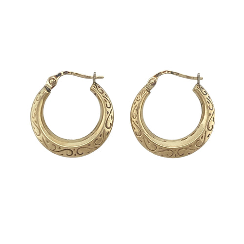 9ct Gold Patterned Hoop Creole Earrings