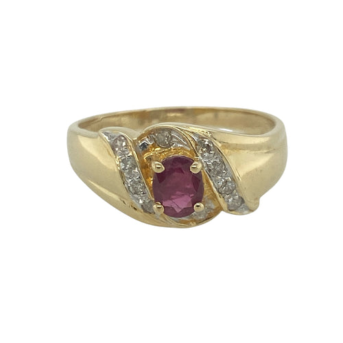 18ct Gold Diamond & Ruby Set Wrap Around Swirl Ring