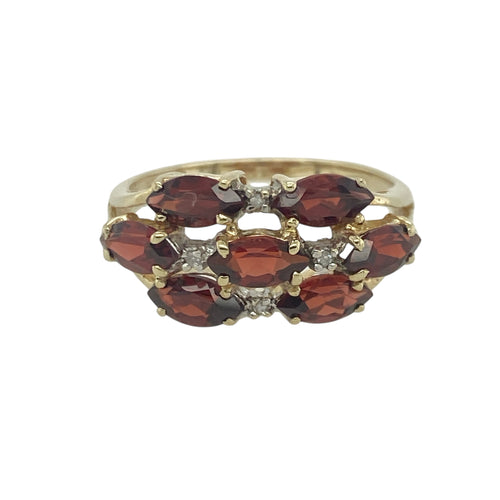 9ct Gold Diamond & Garnet Set Cluster Ring