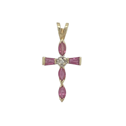 9ct Gold Diamond & Ruby Set Cross Pendant
