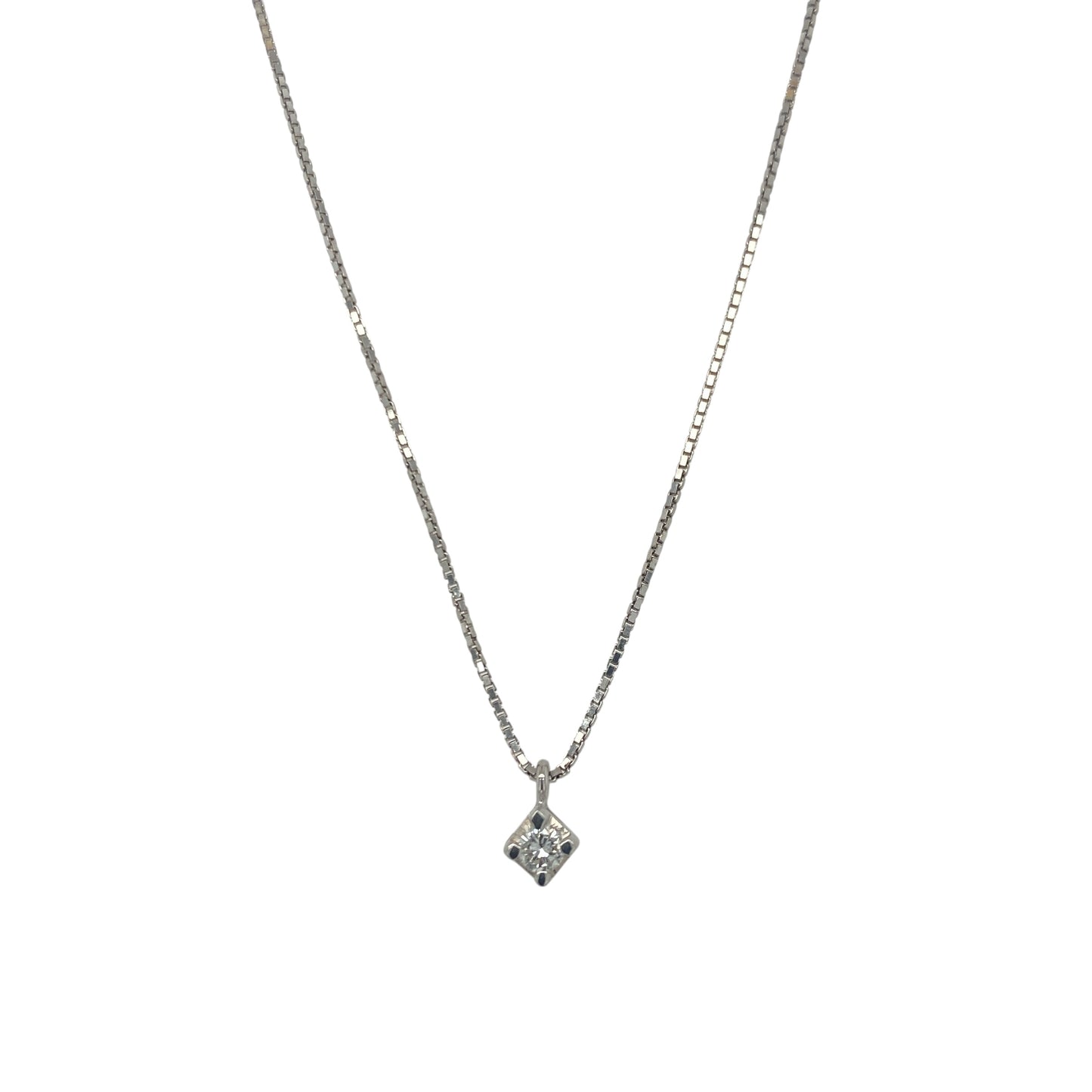18ct White Gold & Diamond Set Solitaire 18" Necklace