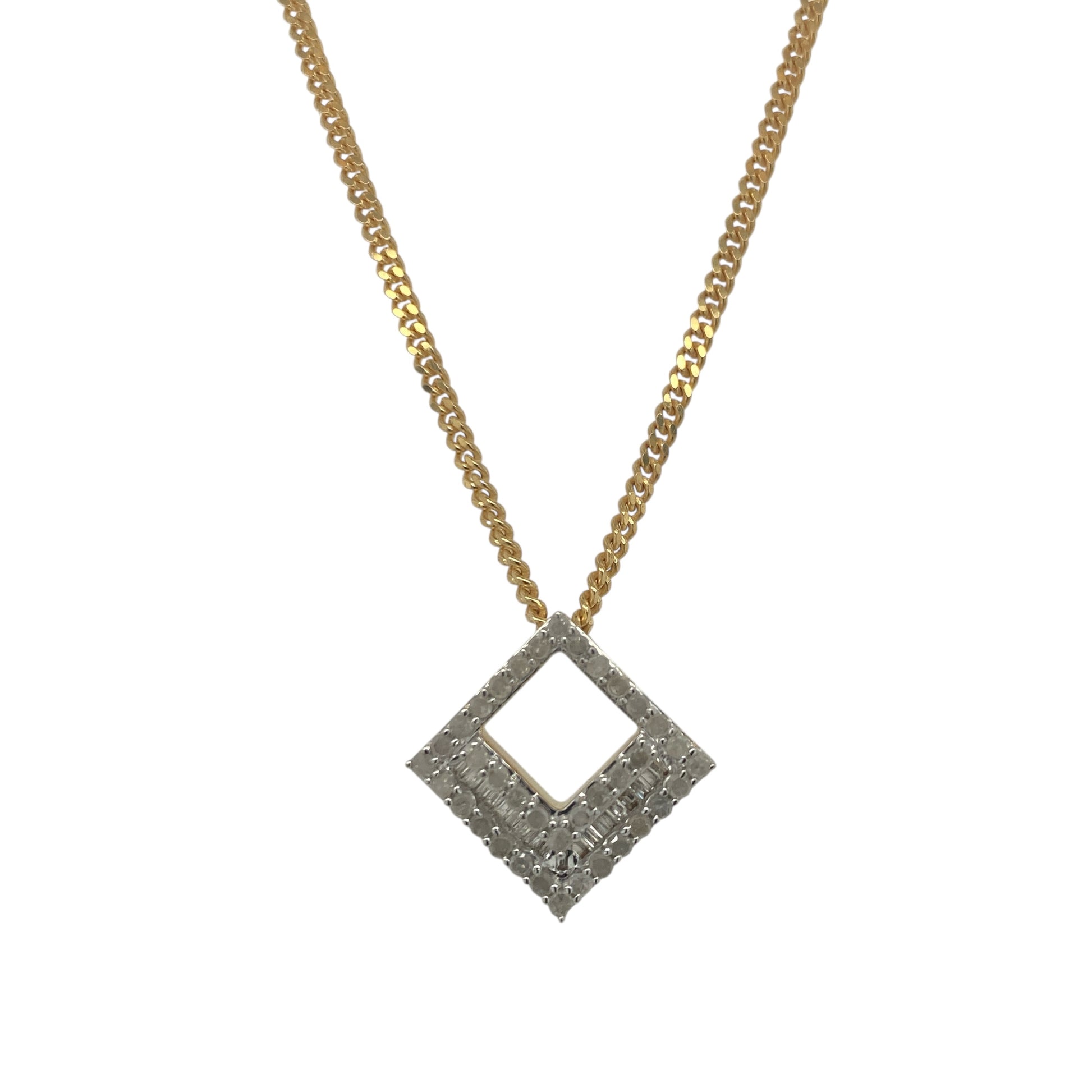 9ct Gold & Diamond Set Cut Out Square Cluster 16" Necklace