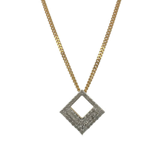 9ct Gold & Diamond Set Cut Out Square Cluster 16" Necklace