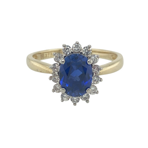 9ct Gold Sapphire & Cubic Zirconia Set Cluster Ring