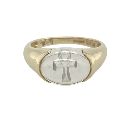 9ct Gold & Oval Stone Ankh Ring