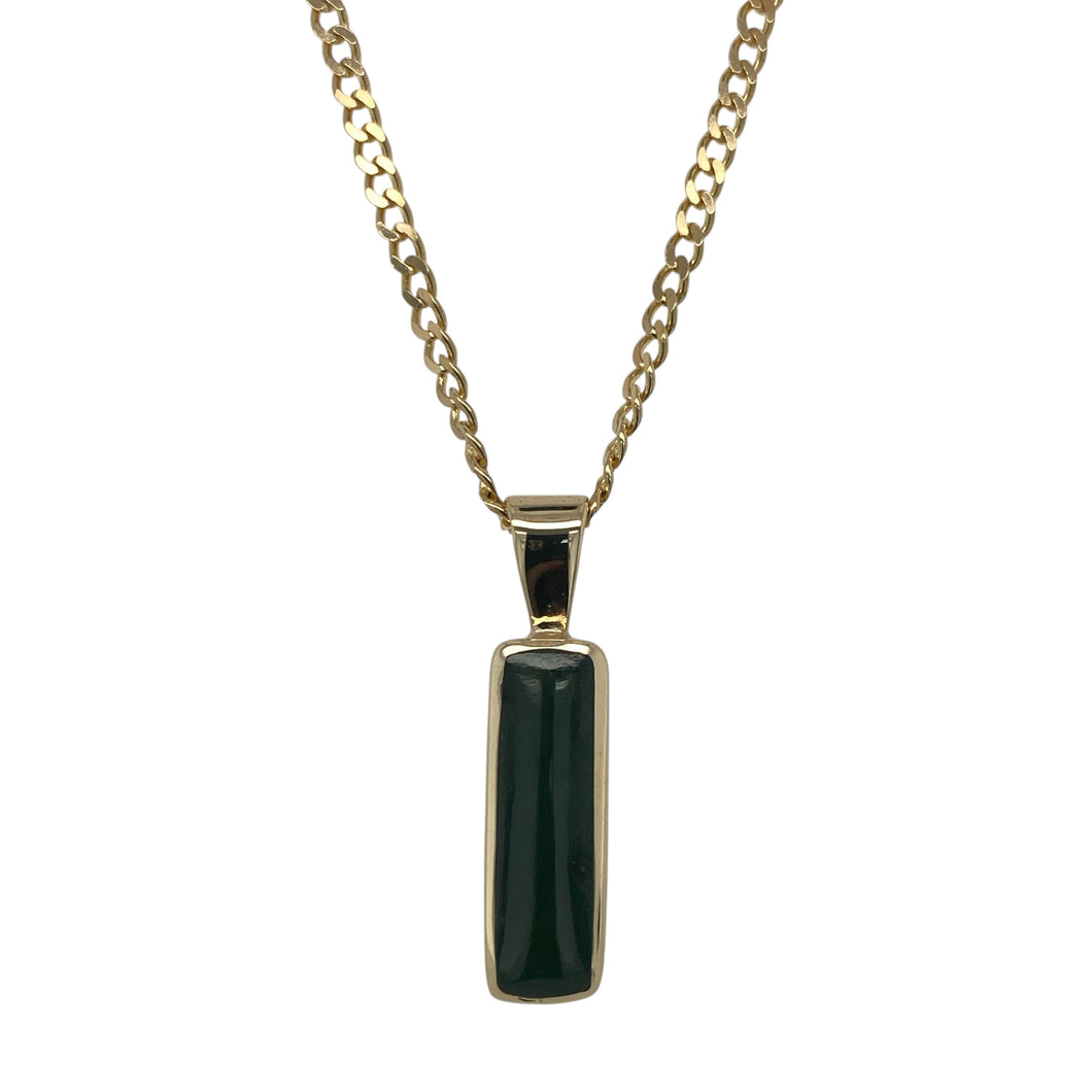 9ct Gold & Dark Green Jade Oblong 18
