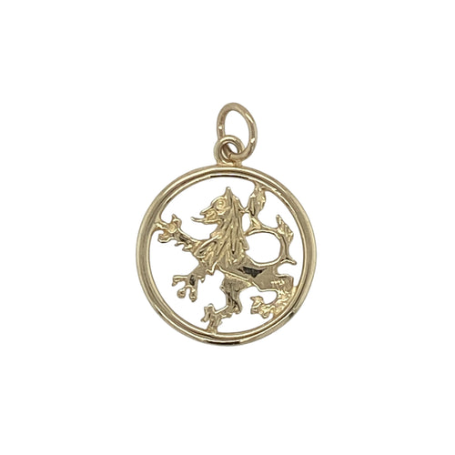 9ct Gold Round Cut Out Welsh Dragon Pendant