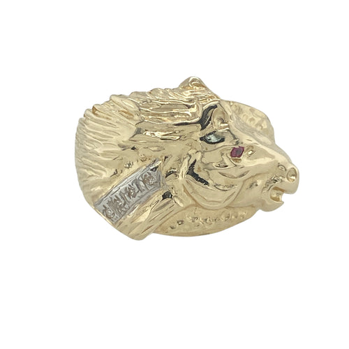 9ct Gold Diamond & Red Stone Set Horse Head Ring